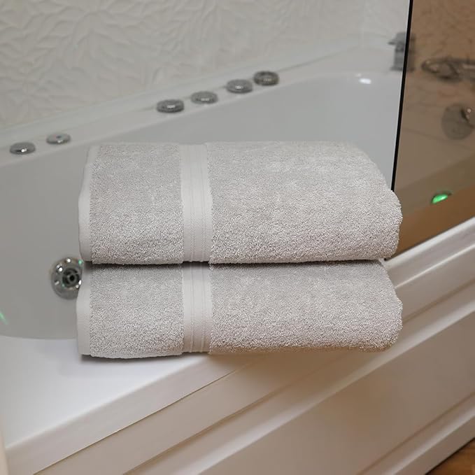 Luxury Bath Towels Set of 4 - Quick Dry & 100% Cotton 100% Cotton, Soft - Includes 1 Bath Towel (28" x 56"), 1 Hand Towel (16"x28") and 2 Washcloths (12"x12") - Silver Gray