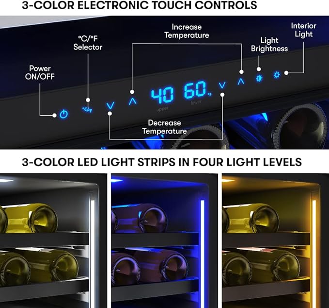 Zephyr Presrv 24" Wine Fridge Dual Zone Under Counter - Countertop Mini Wine Cooler Cellars Small Cabinet Wine Refrigerator Home Bar Chiller Freestanding with Glass Door Black, 45 Bottles 750ml
