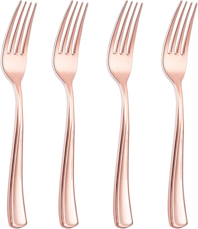 Liacere 200 Pack Rose Gold Forks Disposable - 7.4 inch Heavy Duty Plastic Forks - Heavyweight Plastic Fork - Rose Gold Silverware for Catering, Parties, Dinners, Wedding＆Mother's Day＆Valentine's Day