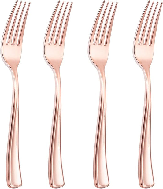 Liacere 200 Pack Rose Gold Forks Disposable - 7.4 inch Heavy Duty Plastic Forks - Heavyweight Plastic Fork - Rose Gold Silverware for Catering, Parties, Dinners, Wedding＆Mother's Day＆Valentine's Day