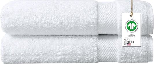 Delara 100% Organic Cotton Towels 650 GSM Plush Feather Touch Quick Dry Bath Sheet, Pack of 2 GOTS Certified, Oeko-Tex Green Certified, Organic Cotton Bath Sheet, 36"X70"