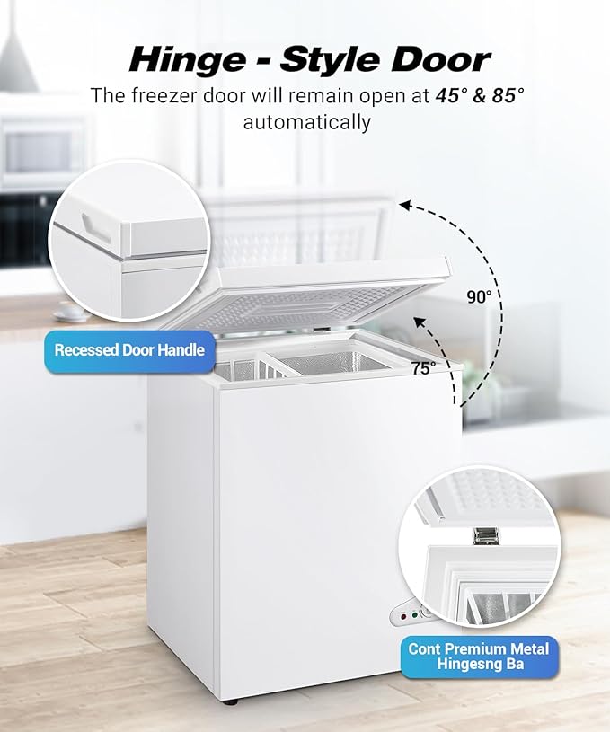 3.5 Cu.Ft Deep Freezer, Chest Freezer with Removable Basket and High Volume, Small Freezer with 6 Levels Adjustable Temperature for Home/Kitchen/Office/Garage/Bar (White)