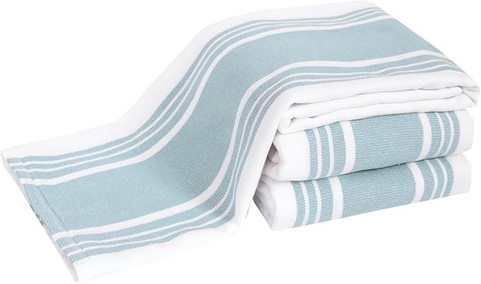 All-Clad Dual-Purpose Kitchen Towels: Highly Absorbent, Super Soft Long Lasting - 100% Cotton, 17"x30" Dish Towels for Cleaning & Drying Dishes, Pans, Glassware, or Countertops, (3-Pack), Rainfall