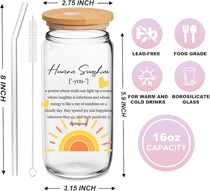 Sunshine Thank You Appreciation Tumbler for Women, Coworkers, Friends, Mom - 16 Oz Cup With Lid and Straw - Inspirational Gift