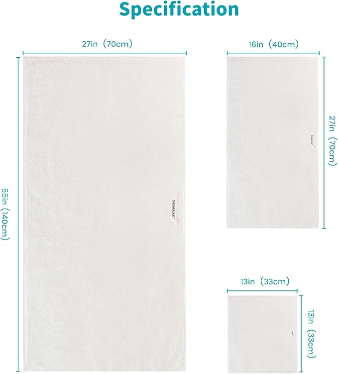 SEMAXE 12-Piece Family Bathroom Towel Set - 100% Cotton, 4 Bath Towels, 4 Hand Towels, 4 Washcloths, Ultra-Soft and Super Absorbent, Lighter Weight