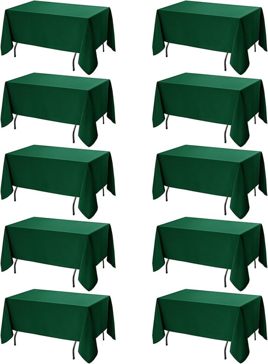 10-Pack Hunter Green Tablecloths for Rectangle Tables, 70 x 108 Inches, Stain-Resistant Polyester Fabric for 6 Foot Tables - Washable Table Covers for Weddings, Birthday Parties, Events