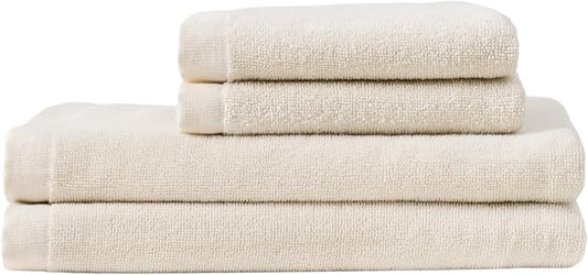 Coyuchi Classic Organic Cotton Terry Bath Towels, Minimalist 4-Piece Towel Set, Undyed, Quick-Dry, Highly Absorbent, Soft, Lightweight, 100% GOTS Certified, 2 Hand Towel, and 2 Bath Towel