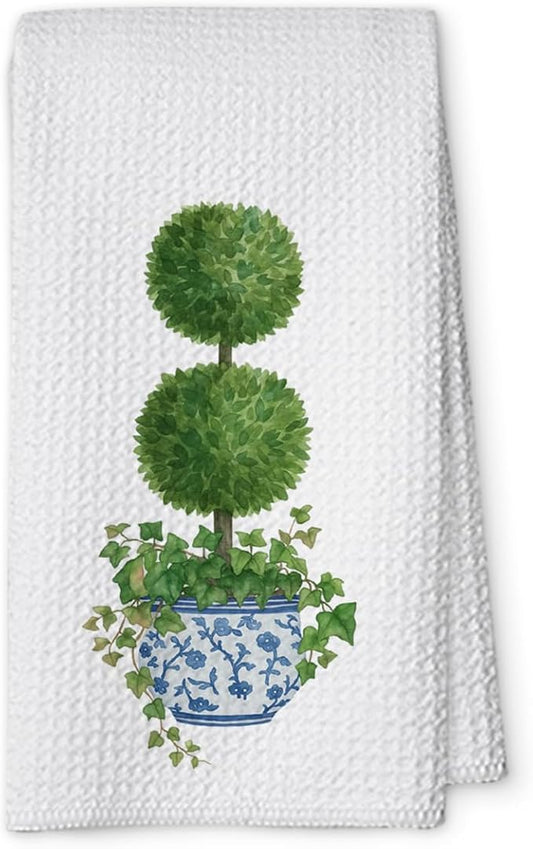 1PCS Chinoiserie Xmas Christmas Kitchen Hand Towels,Blue and White Porcelain Decorative Dish Tea Towel,Bow Chinoiserie Decor for Bathroom, for Women,16x24inch -A03