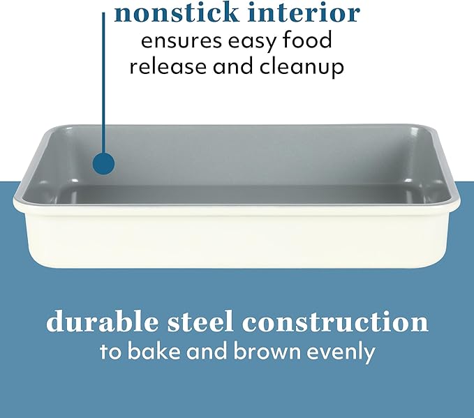 Sur La Table Kitchen Essentials Bake Sale 9 X 13 Inch PFOA, PFAS, PTFE Free Nonstick Roaster/Cake/Baking Pan - Linen White