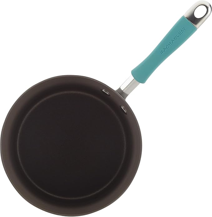 Rachael Ray Cucina Hard Anodized Nonstick Sauce Pan/Saucepan with Lid, 3 Quart, Blue