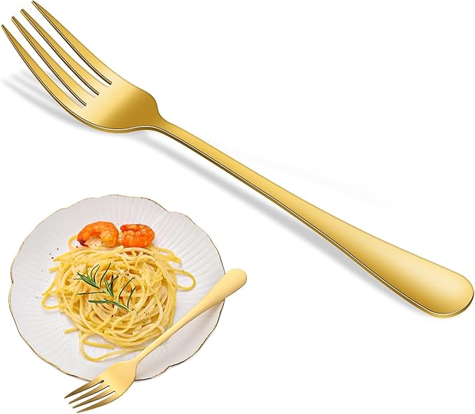 Gold Dinner Forks Set, 8-Piece 8 Inch PVD Gold Stainless Steel Cutlery Forks,Golden Metal Fork for Home Party Or Wedding,Dishwasher Safe Golden Table Fork Set