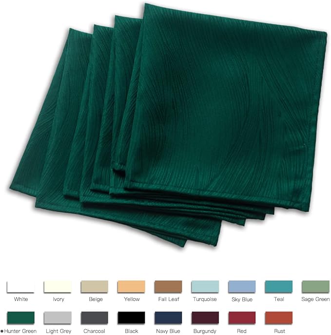 maxmill Jacquard Cloth Napkins 20 x 20 Inch Swirl Pattern Soft Comfortable and Luxury Serviette for Christmas Family Dinners Weddings Parties and Banquets Set of 4 Pieces, Hunter Green