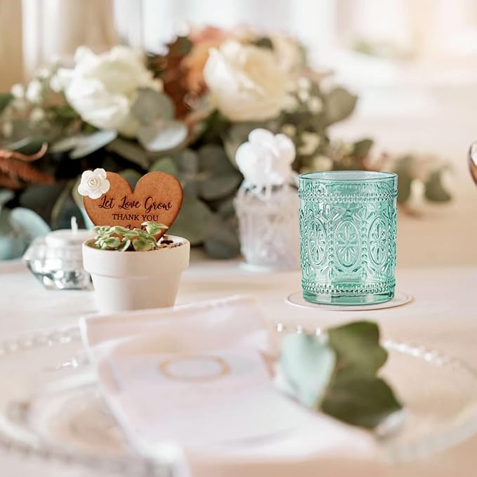 Glassware set of 4, Vintage Drinking Glasses, 10oz Heavy Duty Glass Cups, Colored Glassware Set, Embossed Glasses Set for Party Wedding Home Office Glassesware Gift