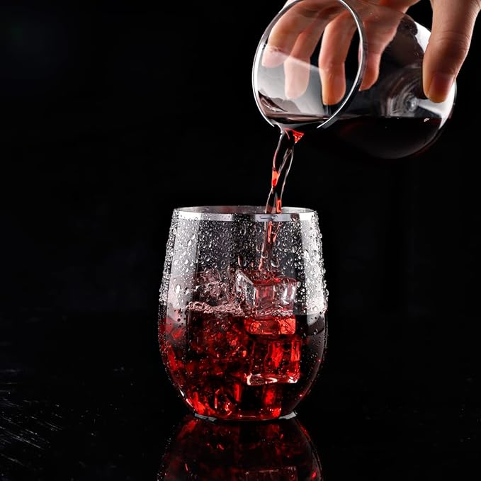 SUT 24 Disposable Stemless Wine Glasses, 12OZ Plastic Party Wine Cups, Silver Unbreakable wine Glasses, Shatterproof Reusable and BPA-Free, Clear Drinking Perfect for Outdoor Party, Wedding