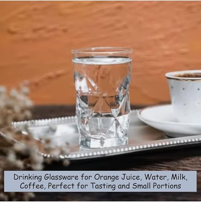 BOHEM'S Small Juice Glasses, Mini Clear Glass Cups Tumblers, Drinking Glassware for Orange Juice, Water, Milk, Coffee, Perfect for Tasting and Small Portions, Set of 6, (3.6 oz)