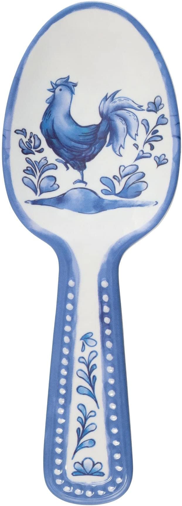 UPware Blue Rooster Melamine Salad Servers, Serving Utensil Set, Includes Serving Fork and Spoon for Tossing Salad, Pasta, Blue, 10.75 Inch, Set of 2