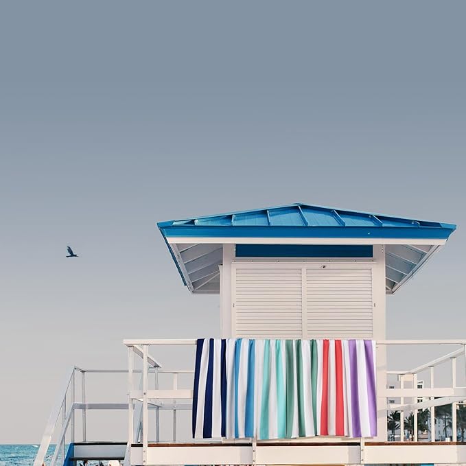 WILFA Extra Large Striped Lightweight Pool Towel, XL Mircofiber Cabana Swim Travel Towel for Adults, Light Purple