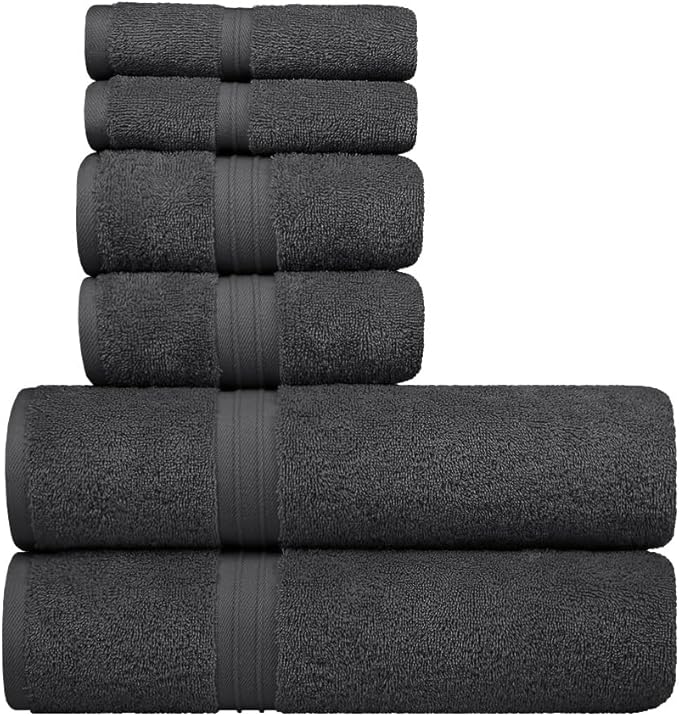 6 Piece Home Towel Set - Soft & Cozy - 100% Cotton, Modern, Hotel Quality, Includes 2 Bath Towels (28" x 56"), 2 Bathroom Hand Towels (16"x28") and 2 Wash Cloths (12"x12") - Anthracite Gray