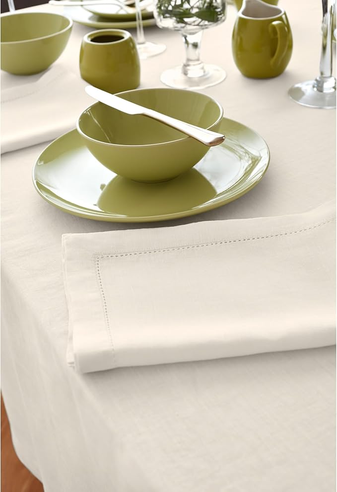 Solino Home Ivory Linen Tablecloth 70 x 120 Inch - 100% Pure Linen Table Cloth for Rectangle Tables - Sonoma, Machine Washable Tablecloth for Holiday, New Year