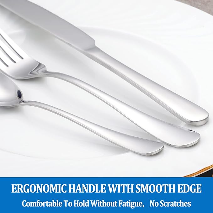 24 Pcs Forks and Spoons Silverware Set,Food Grade Stainless Steel Flatware Cutlery Set for Home,Kitchen and Restaurant,Mirror Polished,Dishwasher Safe-12 Dinner Fork(8 inch) and 12 Teaspoon(6.5 inch)