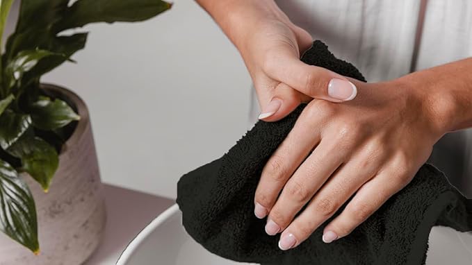 Avalon Towels Cotton Washcloths – (Pack of 48) Size 12x12 Inches, 100% Ring Spun Cotton, Soft & Absorbent Face Towels, Gym Towels, Hotel and Spa Quality, Reusable Fingertip Towels (Black)