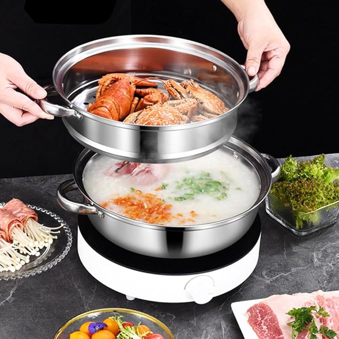 Steamer Pot for Cooking [Large Capacity] 11.8 inch Steamer Pot, 2-tier Multipurpose 18/8 Stainless Steel Steam Pot Cookware with Lid for Vegetable, Dumpling, Stock, Sauce, Food