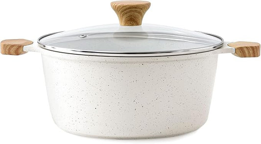 SENSARTE Ceramic Nonstick Stock Pot with Lid, 4.5 Quart Induction Cooking Pot with Tempered Glass Lid, Stew Pot for Soup and Oatmeal, Pasta Casserole, PFOA PFAS PTFE Free, White