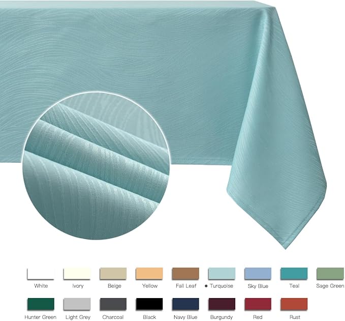 maxmill Jacquard Tablecloth Swirl Design Spillproof Wrinkle Free Water Resistant Heavy Weight Soft Table Cloth Decorative Fabric Table Cover for Outdoor and Indoor Oblong 60 x 120 Inch Turquoise