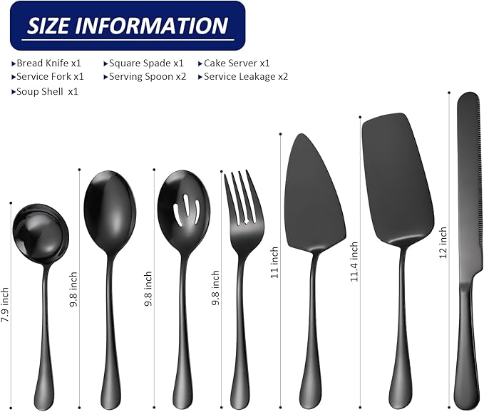 Black Fine Serving Utensils OIULO Large Serving Spoons Slotted Serving Spoons Serving Forks Serving Tongs Soup Ladle Wedding Cake Knife & Cake Server Large Lasagna Server Buffet Catering (9 Pieces)