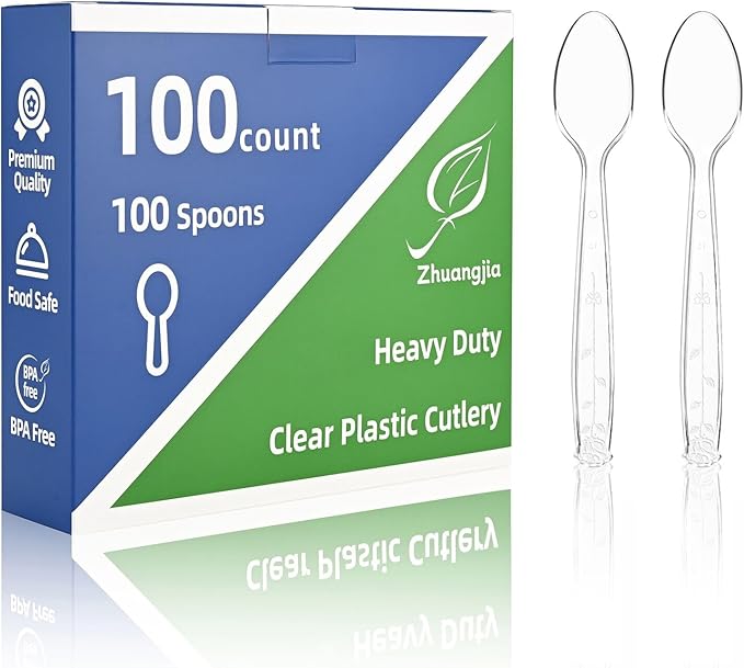 100-Pack Clear Plastic Spoons Disposable BPA-Free Heat Resistant Utensils for Catering & Events -Spoons Heavy Duty Bulk,plastic disposable for Party Supplies