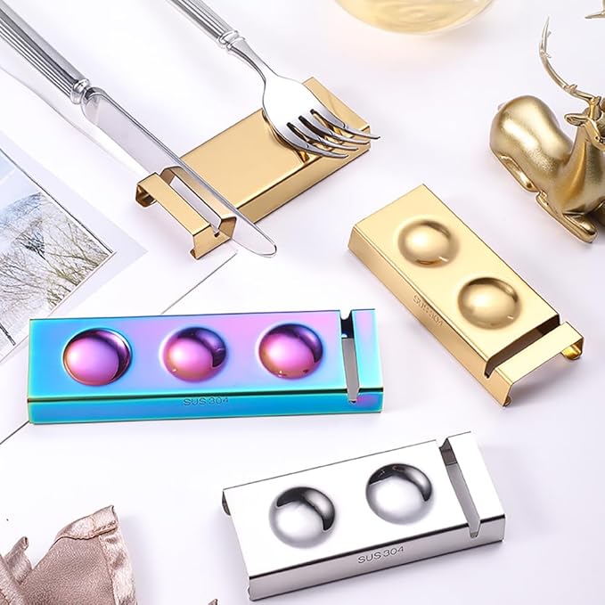 Cutlery Rests Stand for Chopsticks Spoon Fork Knife Rest Rack 304 Stainless Steel Flatware Holder Set of 6 for Dining Table Hotel Restaurant (Gold, 10X4X1.5CM)