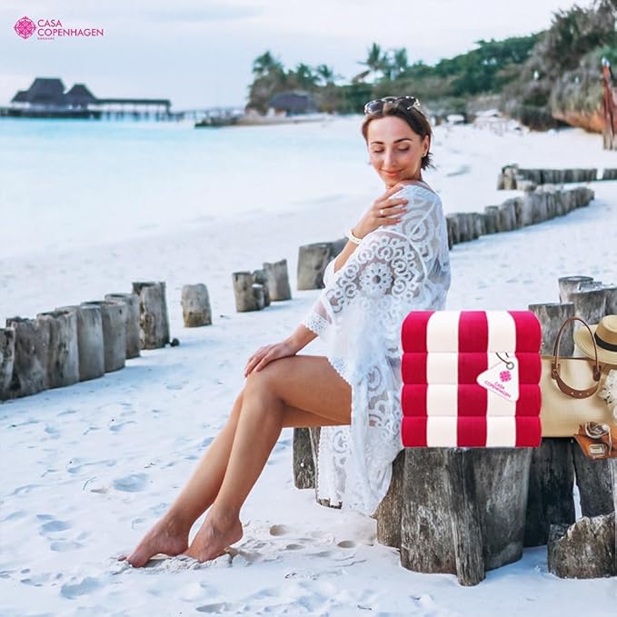 CASA COPENHAGEN Cabana Towel Designed in Denmark Rough and Tough, Quick Dry, Beach, Pool, Bath & Shower 30x60 inches 4 Pieces Cotton Beach Bath Towels Set - Pink
