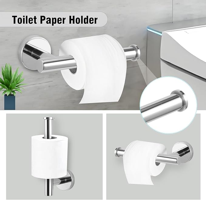 5-Piece Towel Racks for Bathroom, Stainless Steel Bathroom Accessories Set, Bathroom Towel Holder Wall Mounted, Sturdy Bath Towel Bar Set Bathroom Hardware Set (Chrome)