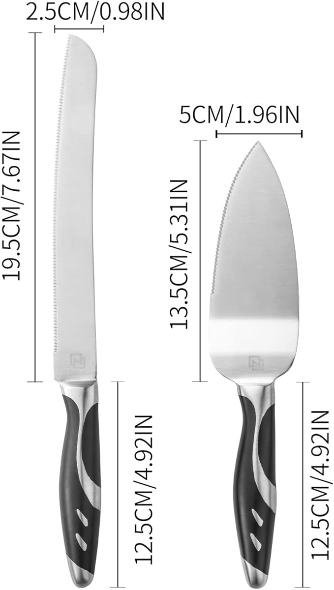 Cake Knife and Server Set, Cake Cutter and Pie Spatula, Cake Server and Knife Set of 2 with Non-Slip stainless steel, Cake Cutting Set for Wedding Cake, Birthdays, Anniversaries, and Parties
