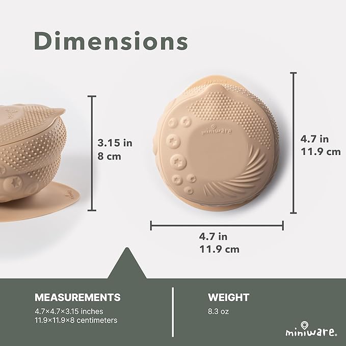 Miniware Sensory Baby Bowl - Almond Butter - Silicone Bowls for baby to Combine Mealtime with Sensory Development - 100% Food Grade Silicone Baby Bowls - BPA Free, Non-Toxic Todddler Bowls