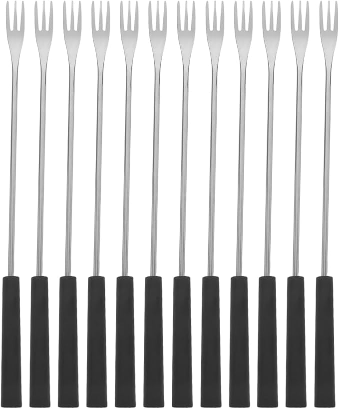 Kichvoe 12Pcs Stainless Steel Fondue Forks - Long Handle Chocolate Forks, Cheese Fondue Dipping Tool, Fruit Dessert Sticks for Chocolate Fountain, Bbq, Marshmallows, and Cheese, 10.23inch