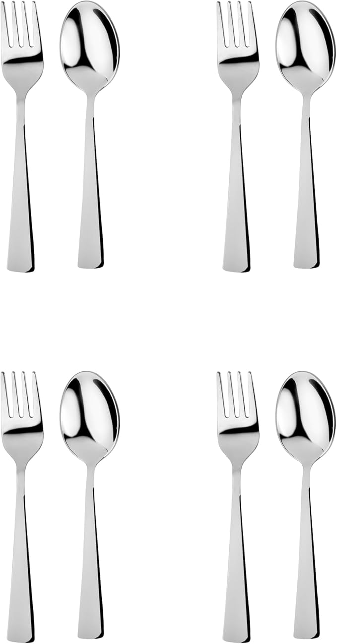 Ahimsa Stainless Steel Kids Utensils - 8 Pieces Kids Fork and Spoon Set, Pediatrician Designed Toddler Silverware Set, 100% BPA Free & Dishwasher Safe (Classic)