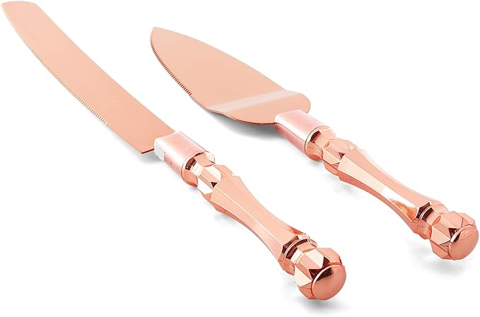 Homi styles Wedding Cake knife and Server Set | Elegant Rose Gold Color Premium 420 Stainless Steel plated Blades | Cake & Pie Serving Set for Wedding Cake, Birthdays, Anniversaries, Parties