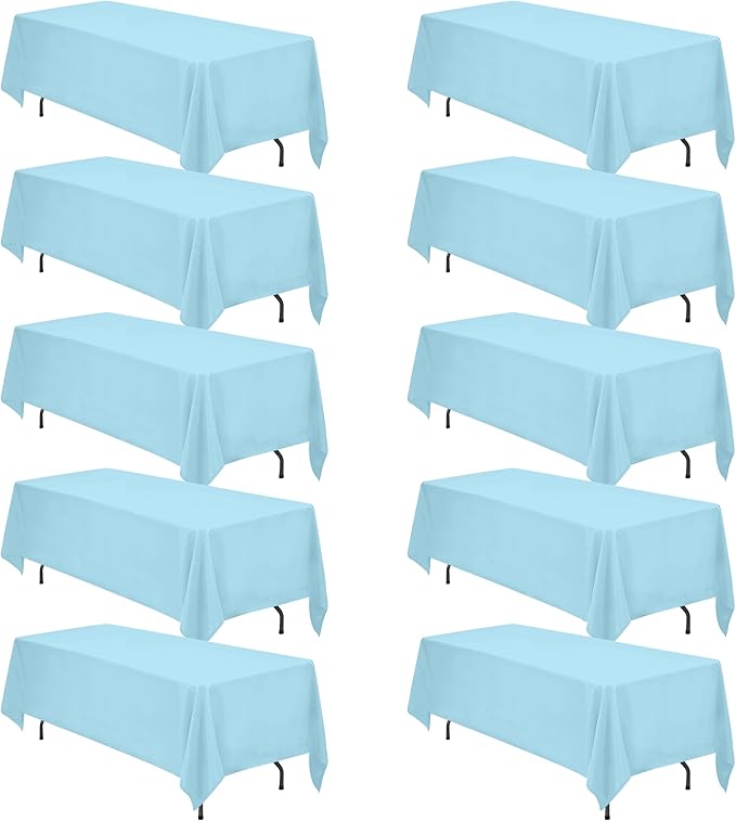 BRILLMAX 10 Pack Light Blue Tablecloths 70 x 120 Inch for 6ft or 8ft Rectangle Tables - Rectangular Bulk Linen Polyester Fabric Washable Cloth Cover for Wedding Reception Banquet Birthday Party