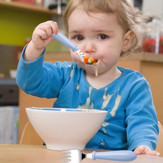 Pimoys 6 Pieces Toddler Spoons Baby Spoons for Self-Feeding, Stainless Steel Kids Spoons with Round Handle Metal Toddler Utensils Children's Silverware Set BPA Free, Dishwasher Safe