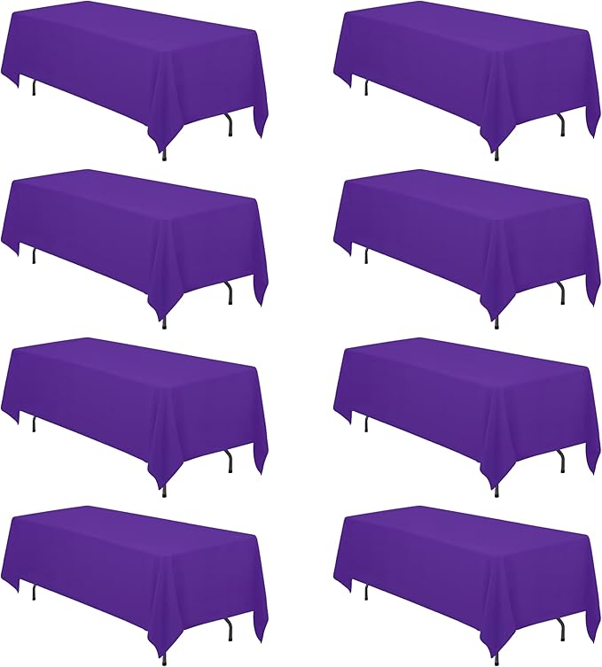 BRILLMAX 8 Pack Purple Tablecloths 70 x 120 Inch for 6ft or 8ft Rectangle Tables - Rectangular Bulk Linen Polyester Fabric Washable Cloth Cover for Wedding Reception Banquet Birthday Party