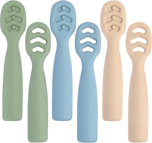 Baby Spoons Self Feeding 6+ Months Set, 6 Pack First Stage Baby Led Weaning Supplies, BPA Free, Toddler Utensils for Soft Tip Silicone Feeding Spoon, Boil and Dishwasher Safe