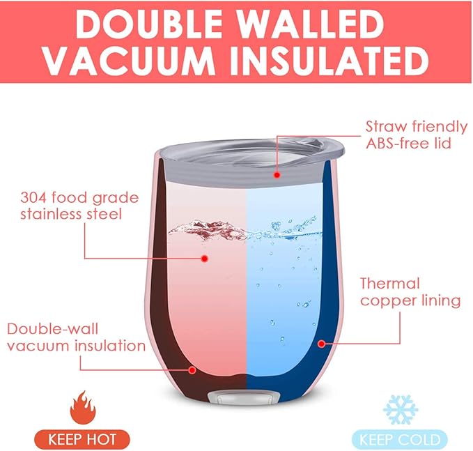 8 Pack 12 oz Stainless Steel Wine Tumbler with Lids, Double Wall Vacuum Insulated Travel Cup Including 8 Straws Set for Coffee, Cocktail, Drink, Tea and Beer (White)