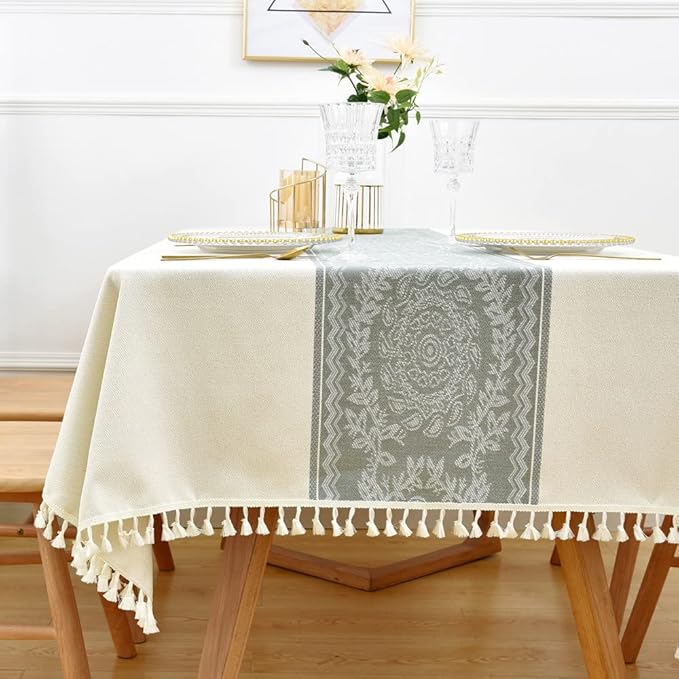Heavy Duty Cotton Linen Table Cloth for Square Table Farmhouse Vintage Tablecloth Washable Rustic Table Cover (Flowers, 52x52 inch)