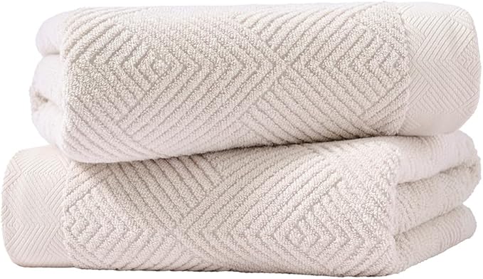 sense gnosis Super Soft Lime White Bath Towels Terry Striped Weave Pattern Ultra Absorbent 100% Cotton Towel for Bathroom(27 X 55 Inch), 2 Pieces