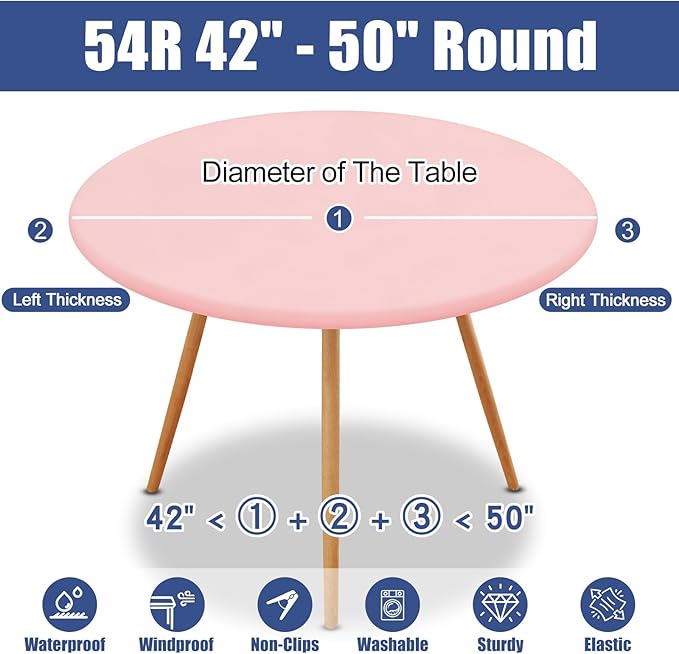 Round Spandex Tablecloth, Elastic Fitted Waterproof Tablecloths for 42"-50" Tables, Stretch Washable Picnic Table Cover for Camping, Dining, Indoor and Outdoor, Pink