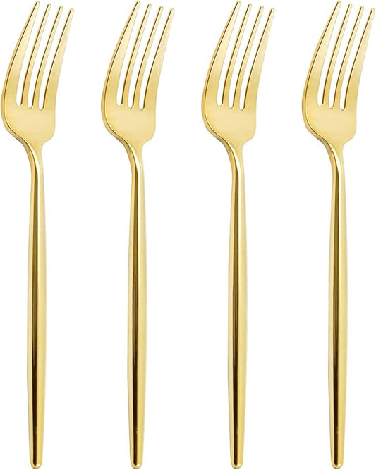 U-QE 180Pcs Gold Plastic Forks - 7.6 Inch Heavy Duty Plastic Forks, Heavyweight Gold Plastic Silverware Perfect For Parties & Weddings and Other Daily Events