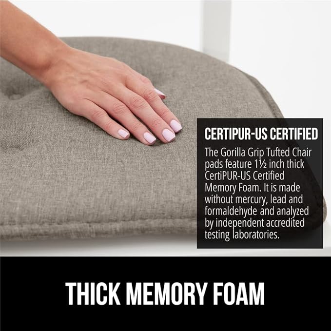 GORILLA GRIP Slip Resistant Tufted Chair Cushions, No Ties Required, Memory Foam Pads for Dining Room Kitchen Table, Office, Rocking Chairs, Plush Seat Cushion Pad, Home Decor, Set of 4, 16x17, Beige