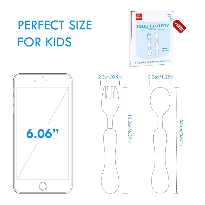 Lehoo Castle 6 Pieces Toddler Utensils, Kids Silverware for 2 3 4 Years Old, Stainless Steel Fork and Spoon Set with Plastic Handle, Safe Toddler Cutlery (Dinosaur)