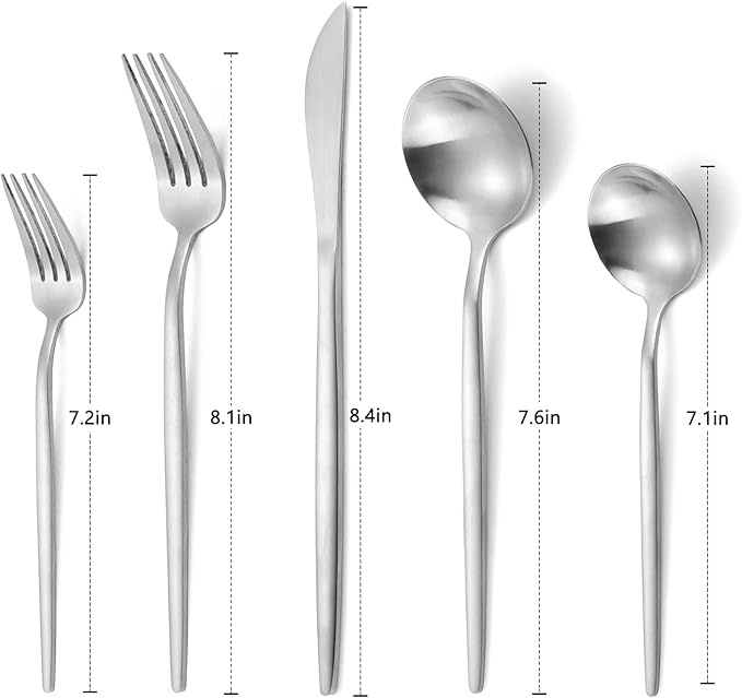 Matte Silverware Set, VANVRO 60-Piece Stainless Steel Flatware Set, Satin Finish tableware Cutlery Set, Service for 12, Home and Restaurant, Dishwasher Safe